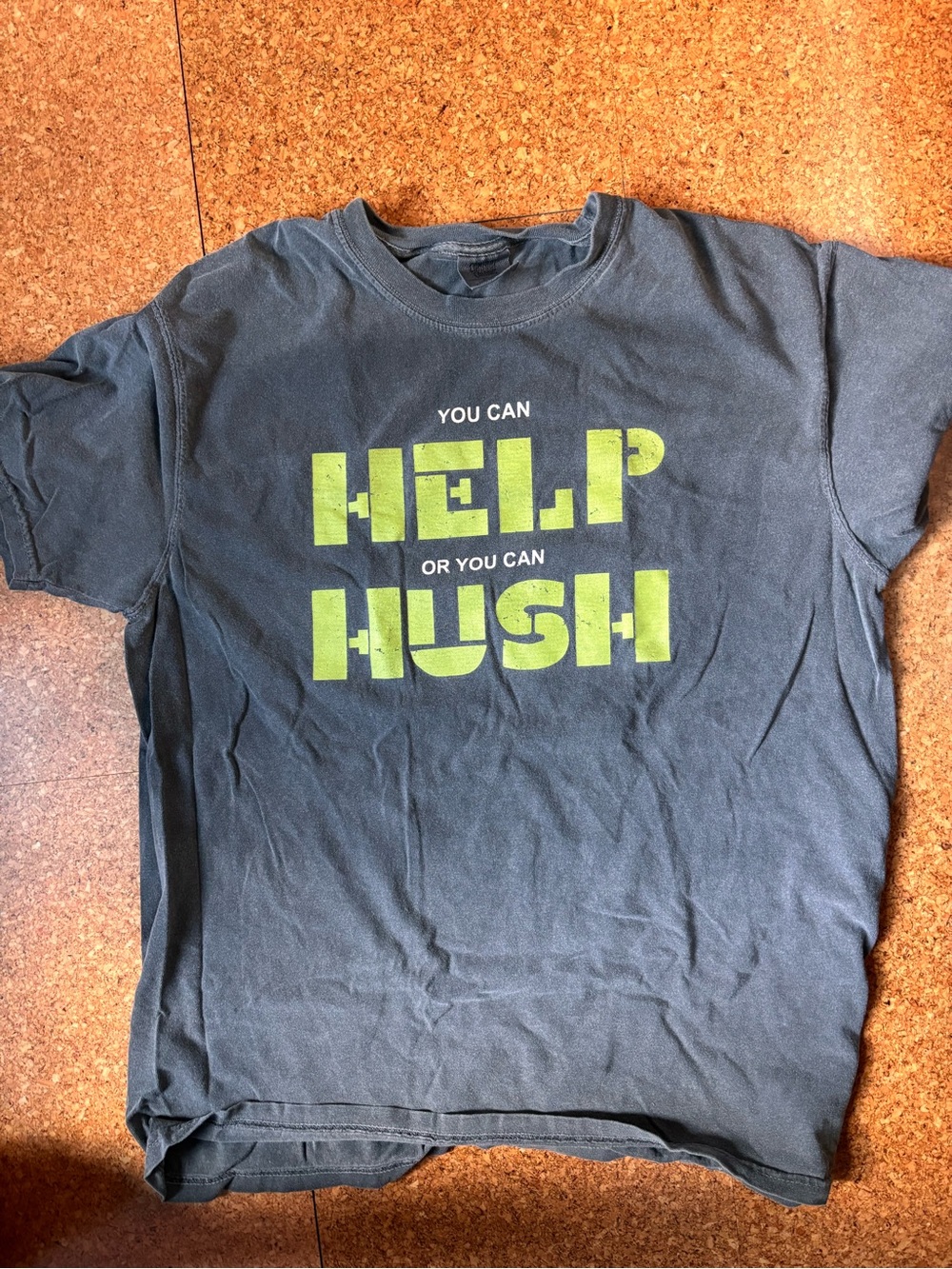 Soft comfort colors graphic tshirt, charcoal grey. "You can help or you can hush
